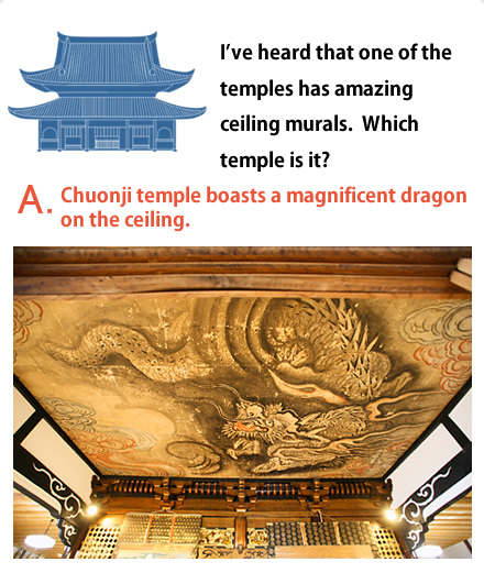 I've heard that one of the temples has amazing ceiling murals.  Which temple is it?
